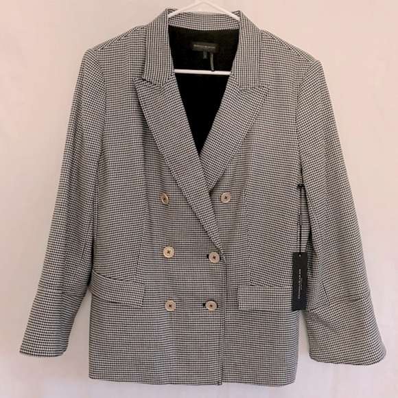 Donna Karan Houndstooth Lined Double Breasted Old Money Blazer Jacket Size L - Picture 2 of 16